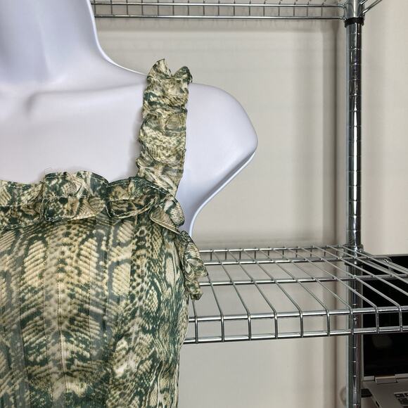 Anthropologie 4SI3NNA Women's Green Snakeprint Mini Dress Size XS Fairy Ruffles - Picture 9 of 12